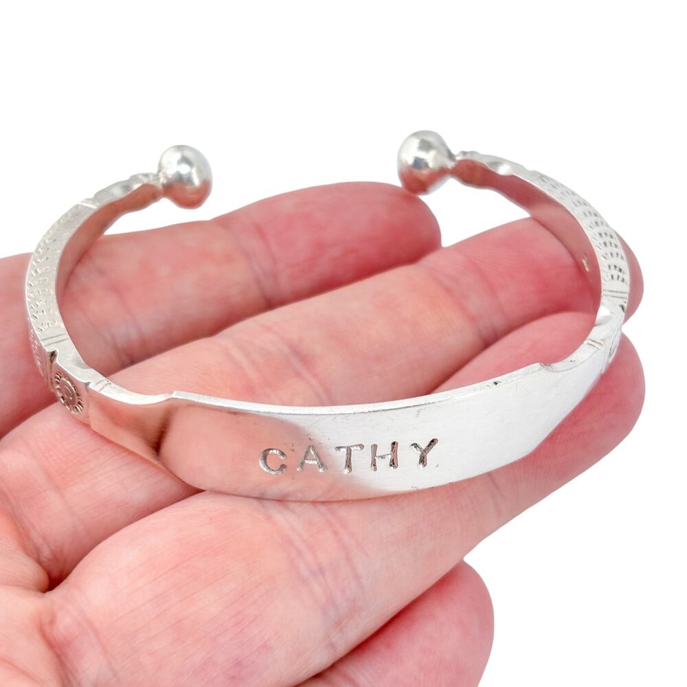 Vintage Sterling Silver 925 Moroccan Berber ID Cuff Bracelet | CATHY | 7"